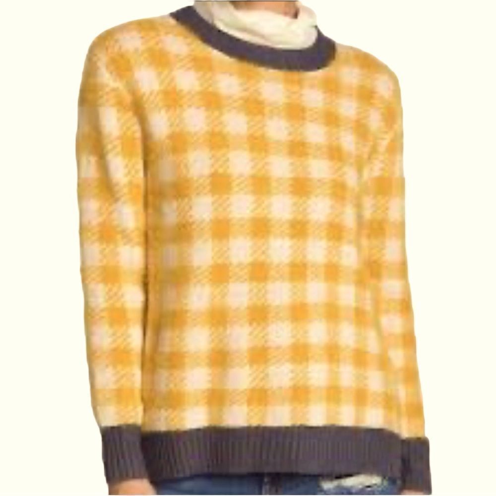 NWT Susina Yellow Ochre buffalo Check Long Sleeve Soft Crewneck Sweater sz L